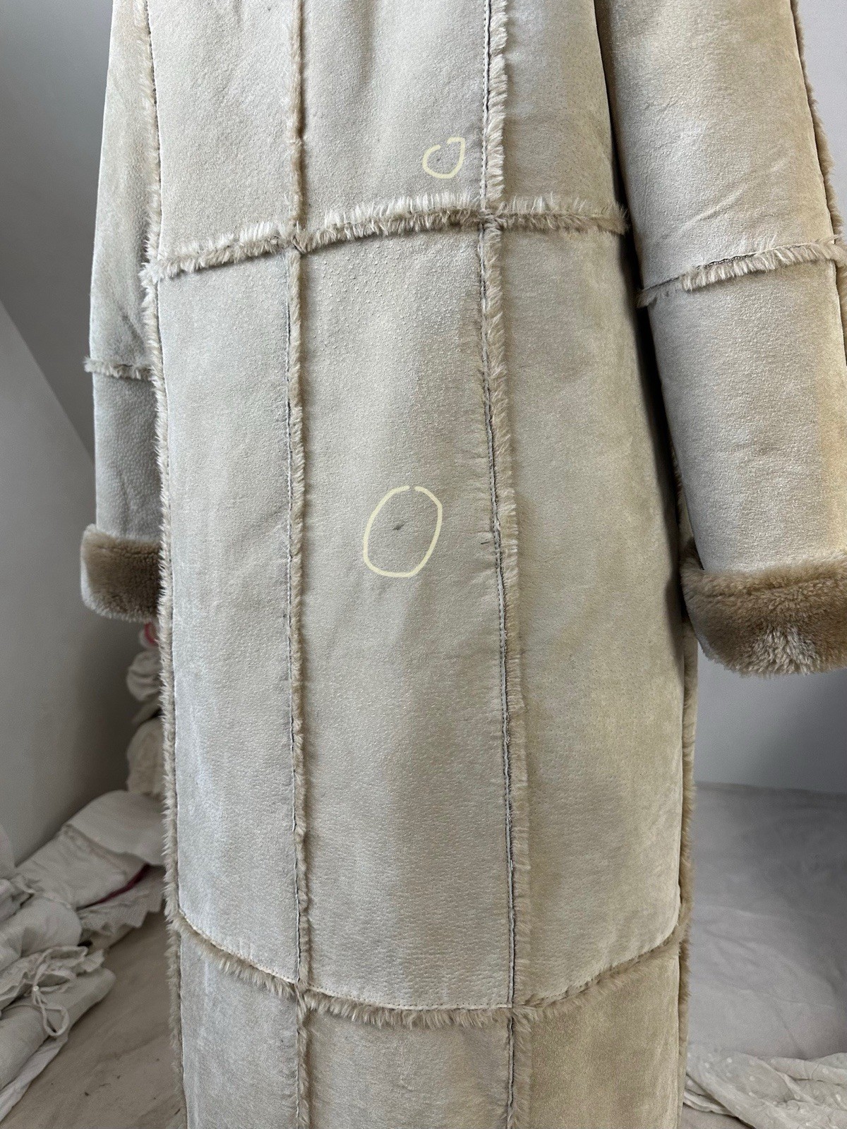 Vintage 70s style Hippie Faux Sheepskin Genuine Leather Long Coat Women’s Large