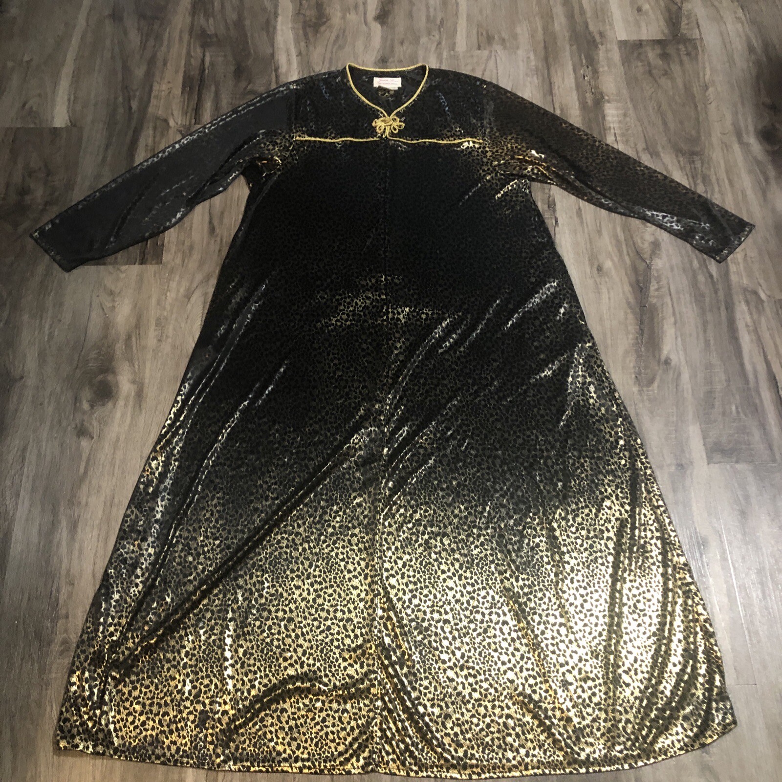 Vintage NIGHT GOWN Cheetah LEOPARD Animal Print Silky Sheer Lingerie Sz M Gold