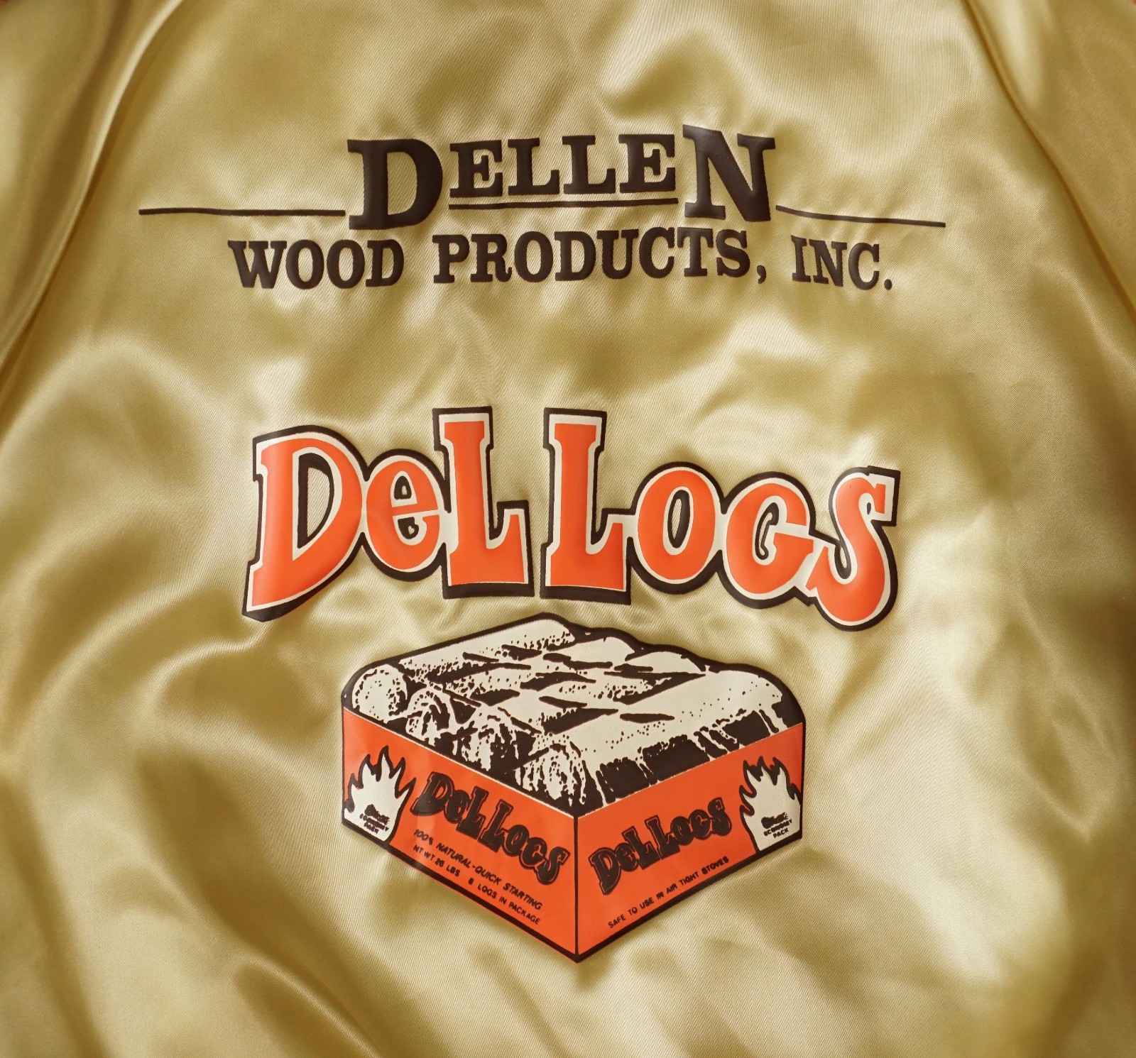 Vintage DeL Logs Satin Bomber Jacket Dellen Wood Products Spokane USA Medium