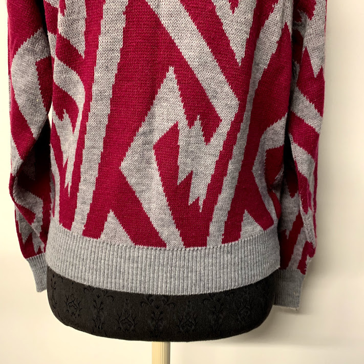 VTG Purple Gray Geometric Knit Sweater 80s Alfred Dunner USA Womens Size Medium
