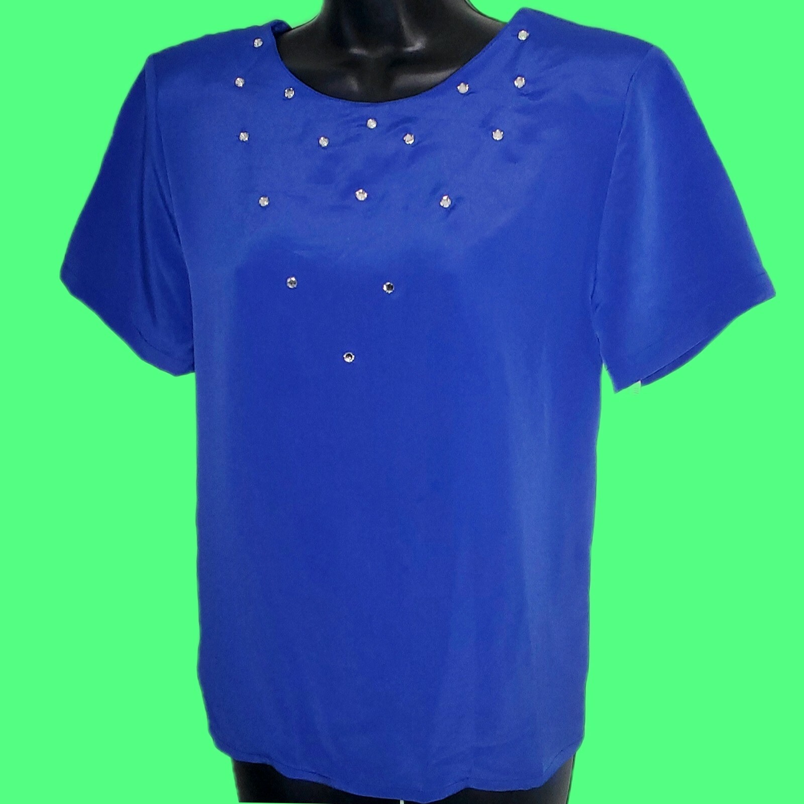 Vintage 1980s BLUE RHINESTONE BLOUSE Impressions of California Jordan Marsh Glam
