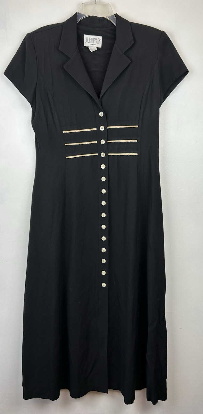 Vintage Julian Taylor New York Dress Womens 14 Black 90s Nautical Secretary