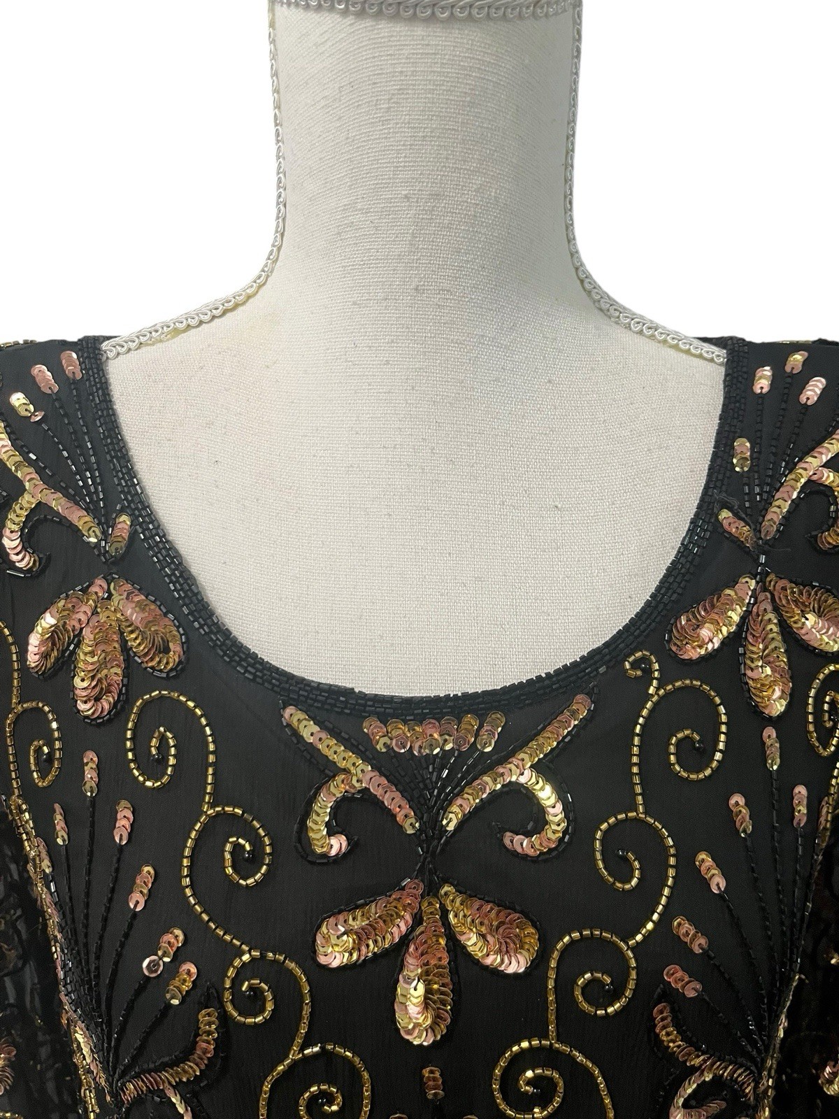 Stenay Vintage 80s Beaded Sequined Blouse 100% Silk Chiffon Sleeves S Party