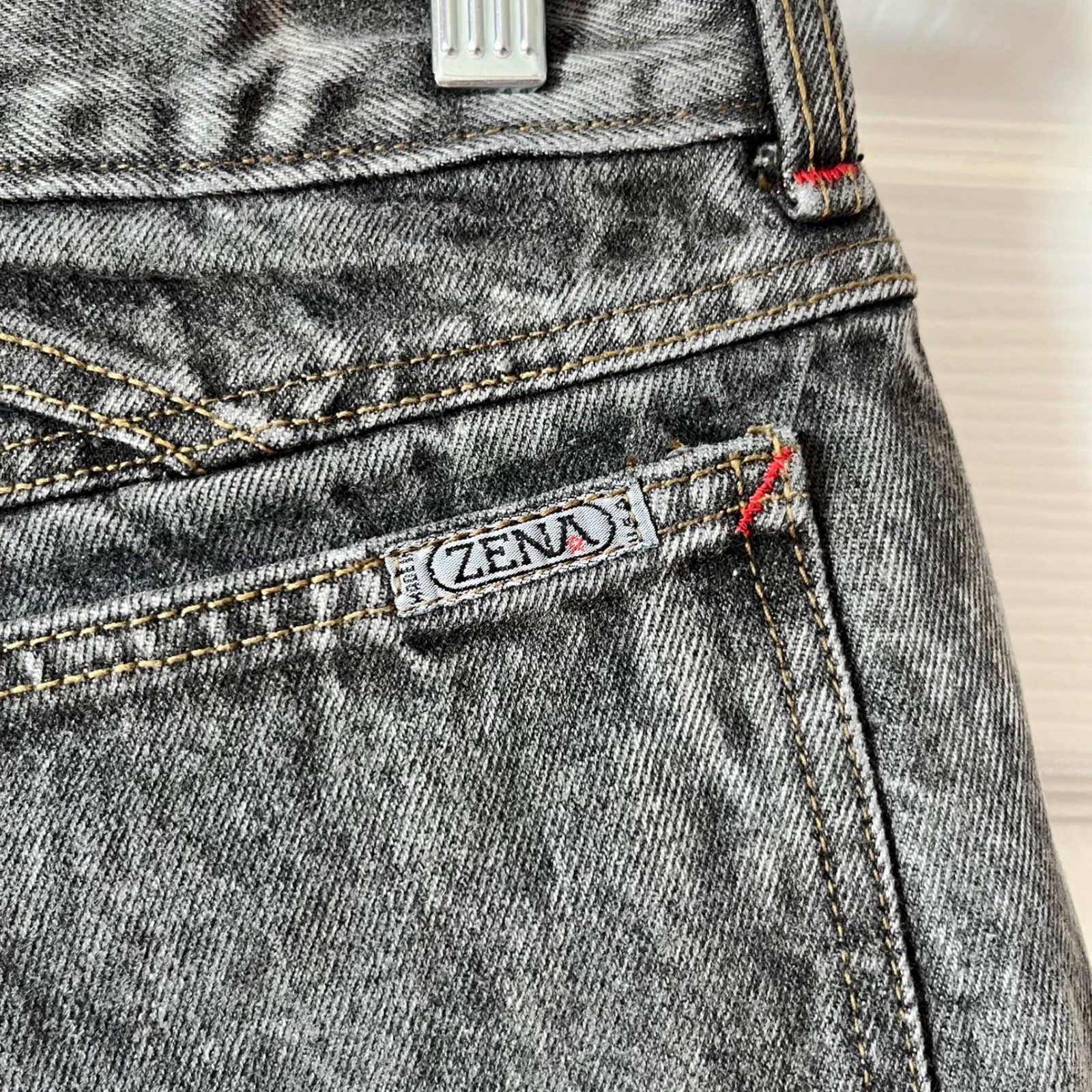 Vintage Zena Acid Wash Jeans Red Stitching High Waist Pleated Tapered Leg