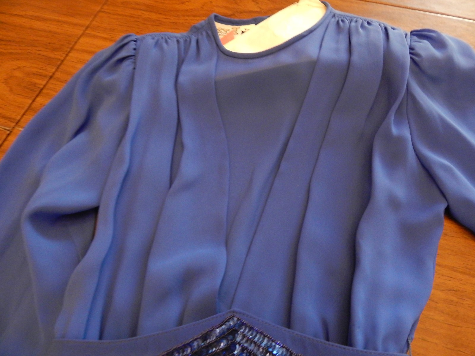 Vintage 1988 ACT I Petites New York Royal Blue Chiffon Dress, Size 8