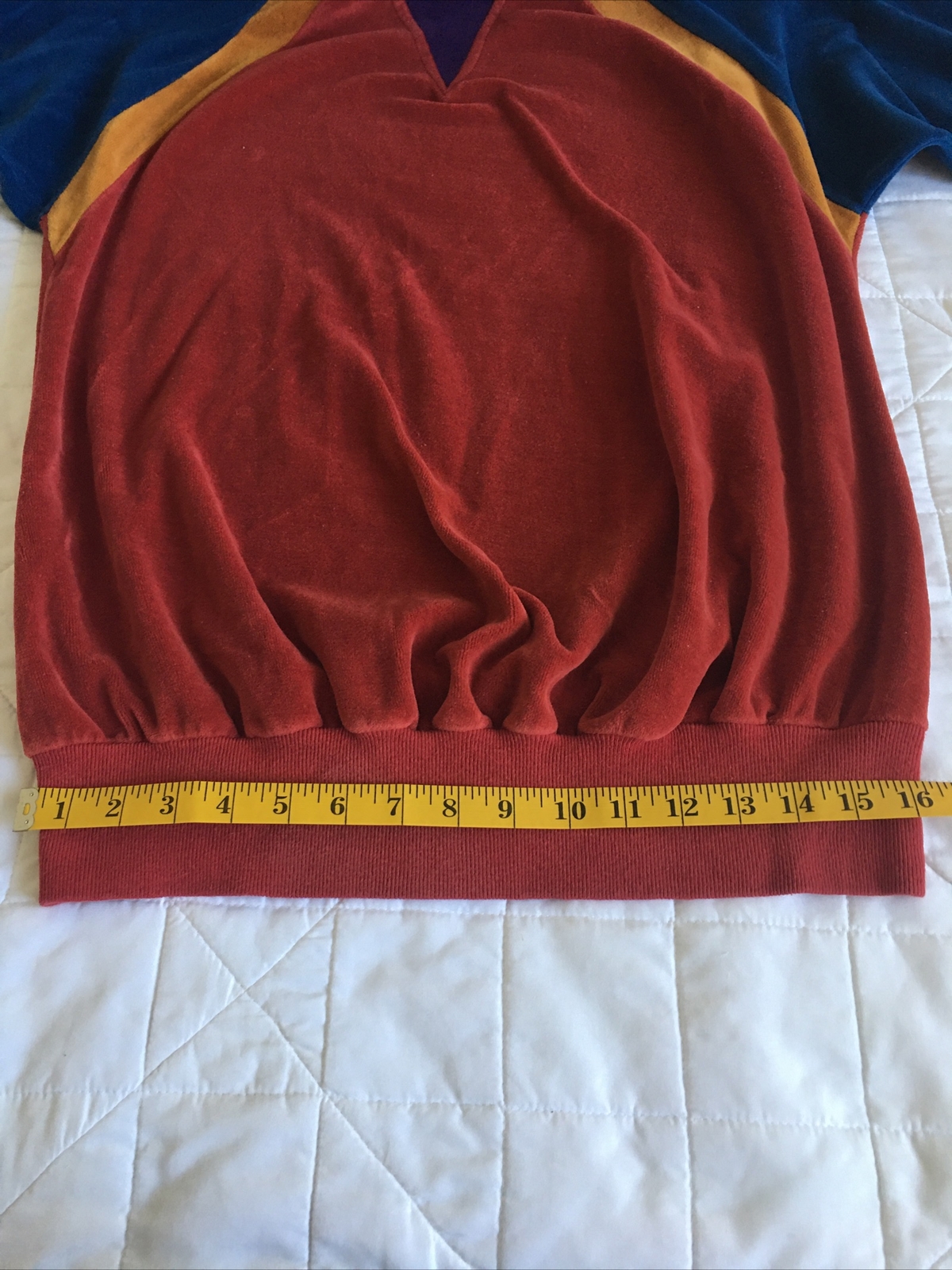 Hippie 80’s Woman’s Velour Tunic Pullover, Turtleneck, Long Sleeve, Color Block