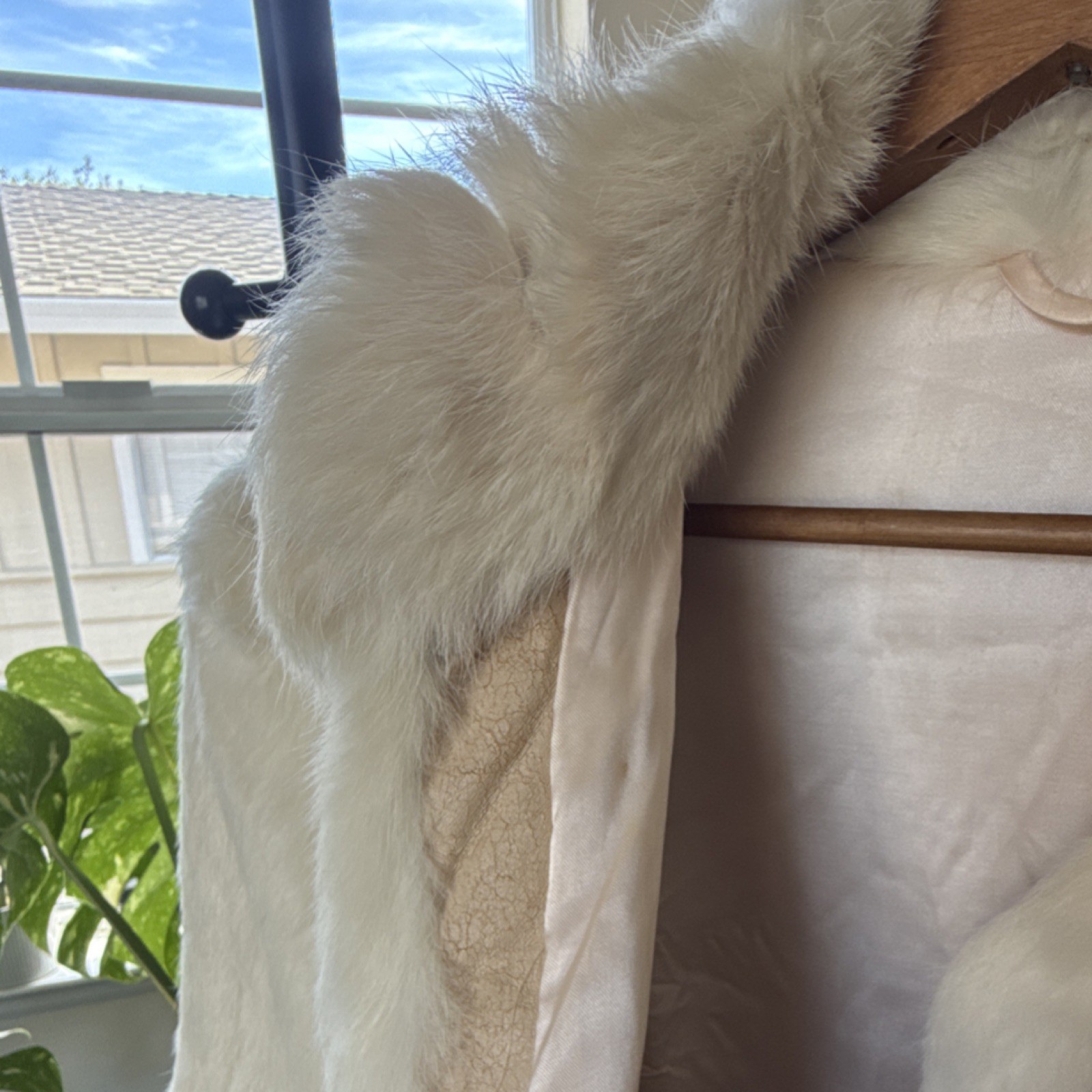 Vintage Ivory Rabbit Fur Women’s Coat with Satin Lining 100% genuine real fur