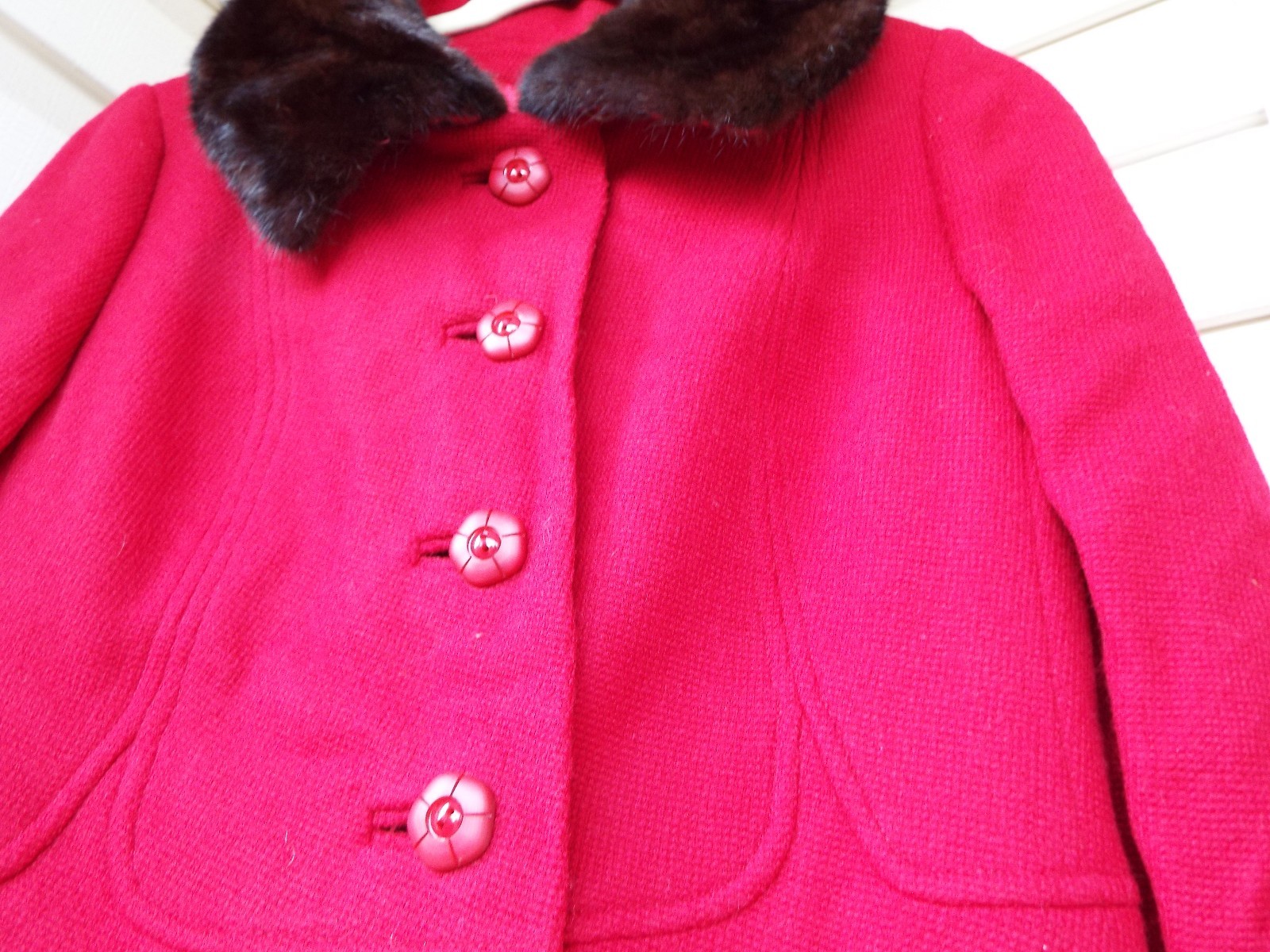 Vintage 1947-1955 SHAGMOOR 100% Wool MINK? Collar LINED Flashy RED. SMALL? USA