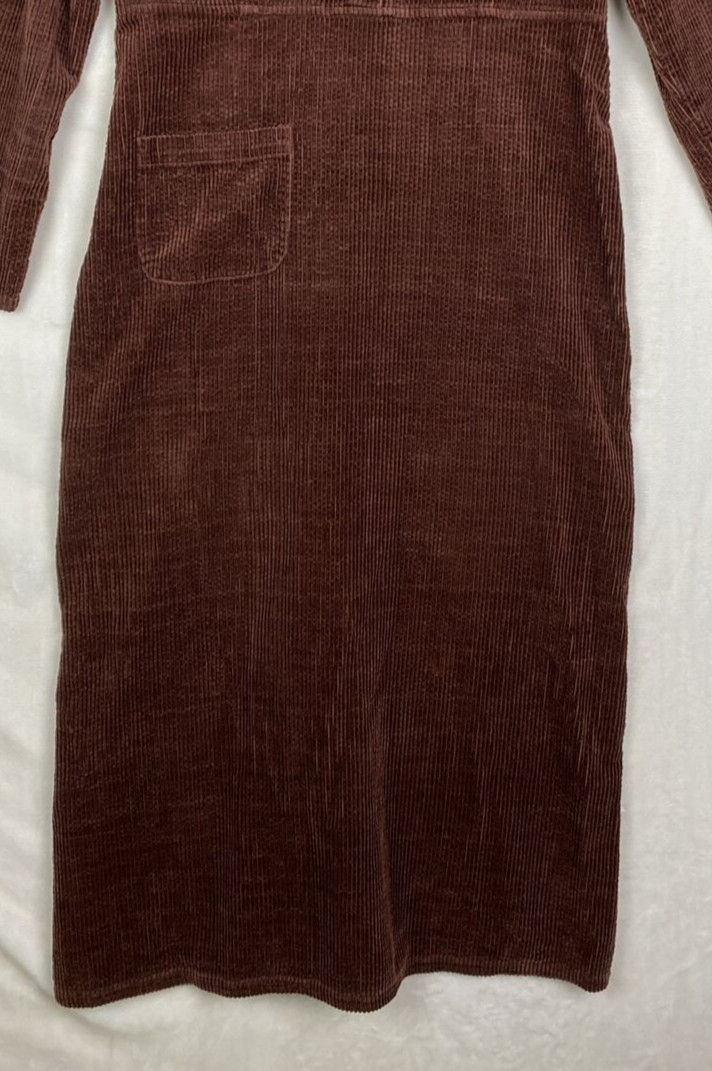 VTG 90/Y2K Real Comfort Corduroy Dress Womens 10 Brown Thick Heavy Pocket Midi