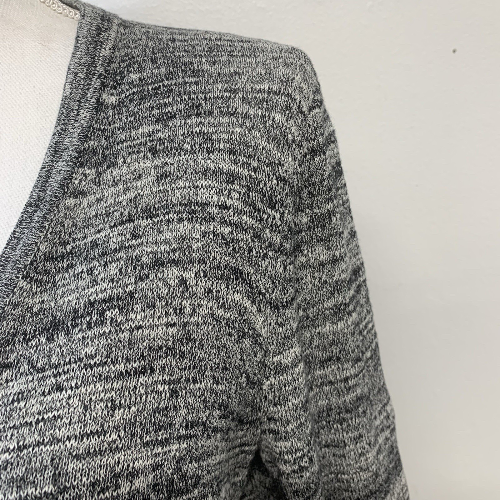 Talbots Long Line Cardigan Sweater Small Petite Heather Gray Stretch Cotton Blnd