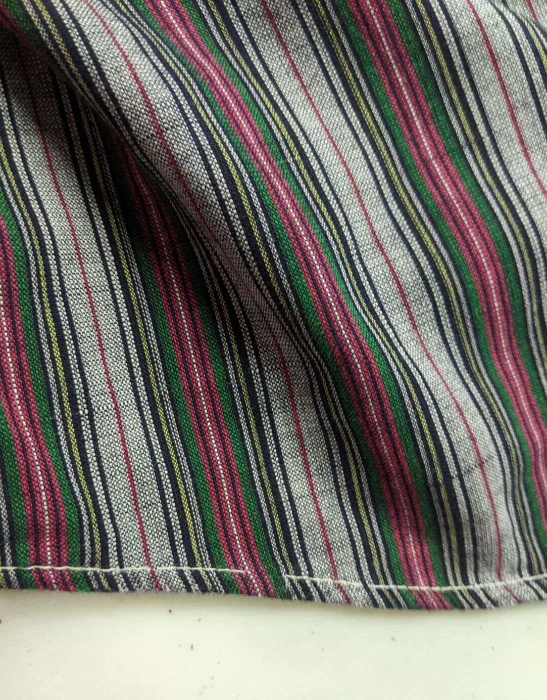 Vintage Women’s Top Size S Gray Green Red Striped 3/4 Sleeve Button-Up Shirt
