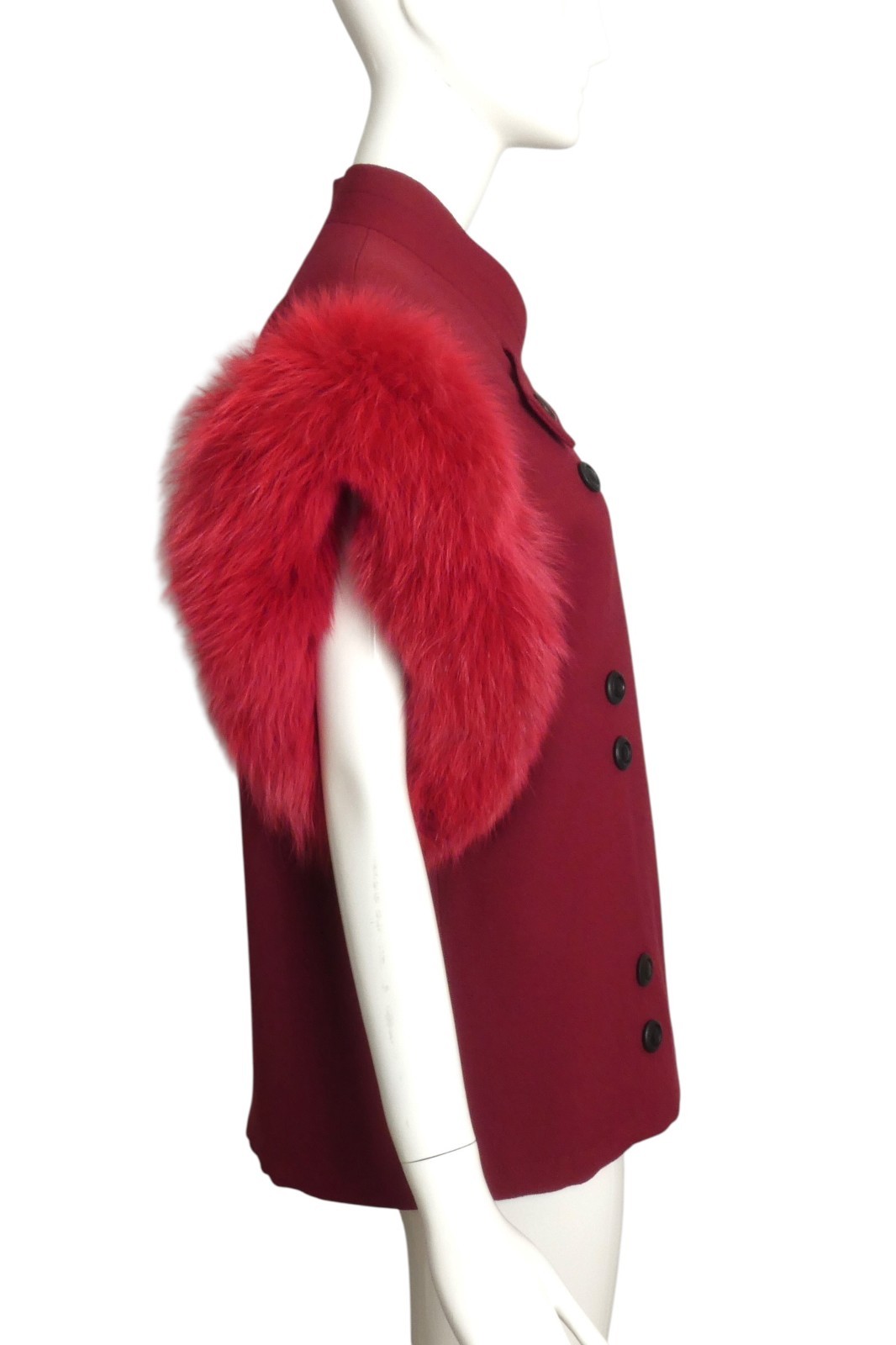 PIERRE CARDIN HAUTE COUTURE- 1989 Wool & Fox Fur Sleeveles Coat, Size 8