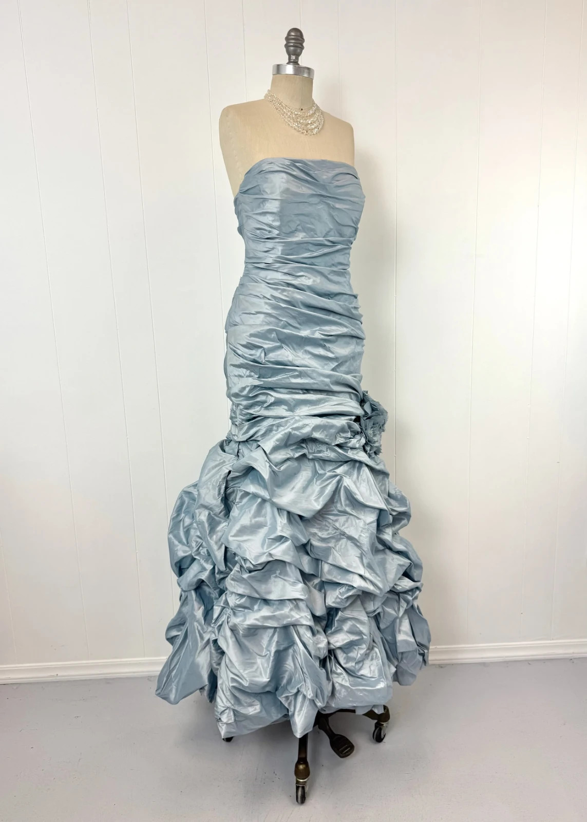 Vintage Catherine Regehr Saks Fifth Avenue Ice Blue Silk Ruffle Prom Dress Gown