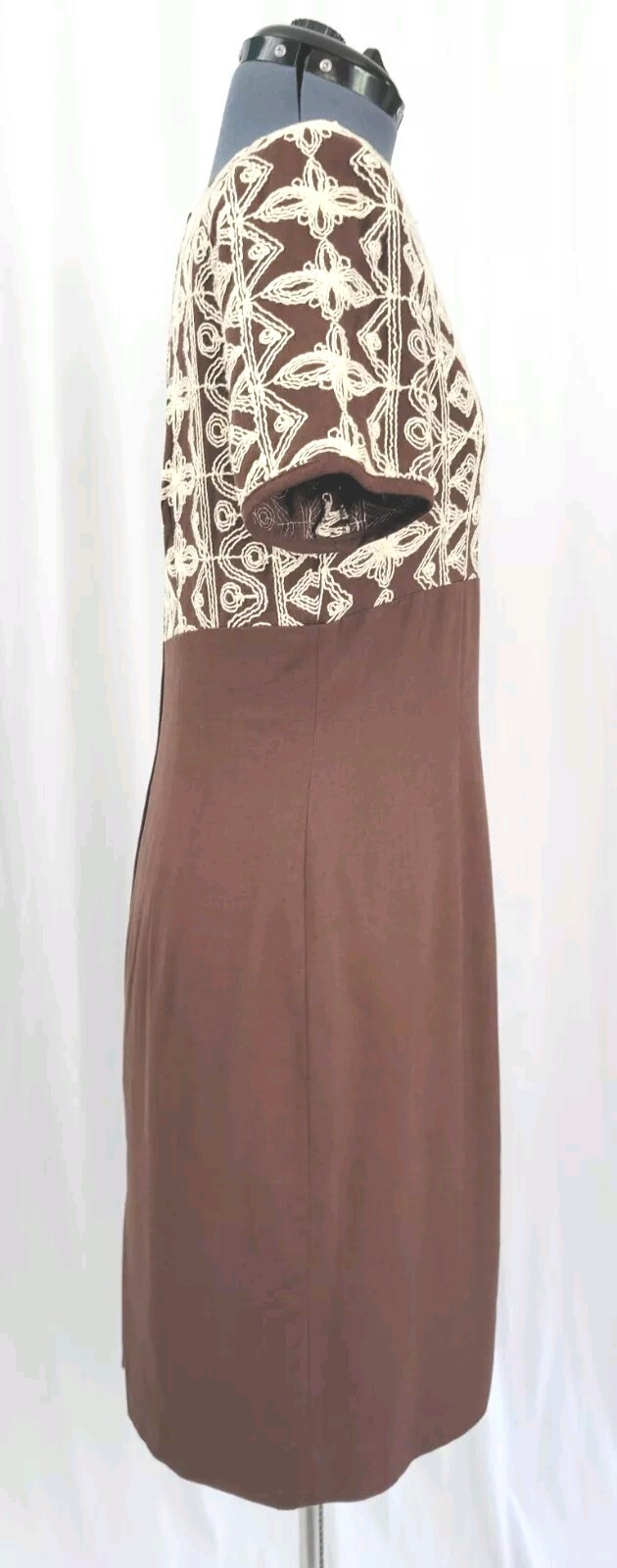 Vintage Yves Cosette Depeche Mode Brown Dress w Cream Embroidery Size 8