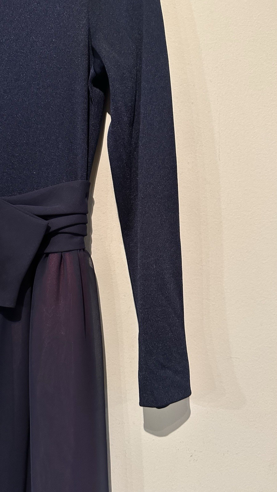 Vintage Miss Elliette Classic Elegant 70’s Navy Blue Women Maxi Gown Chiffon