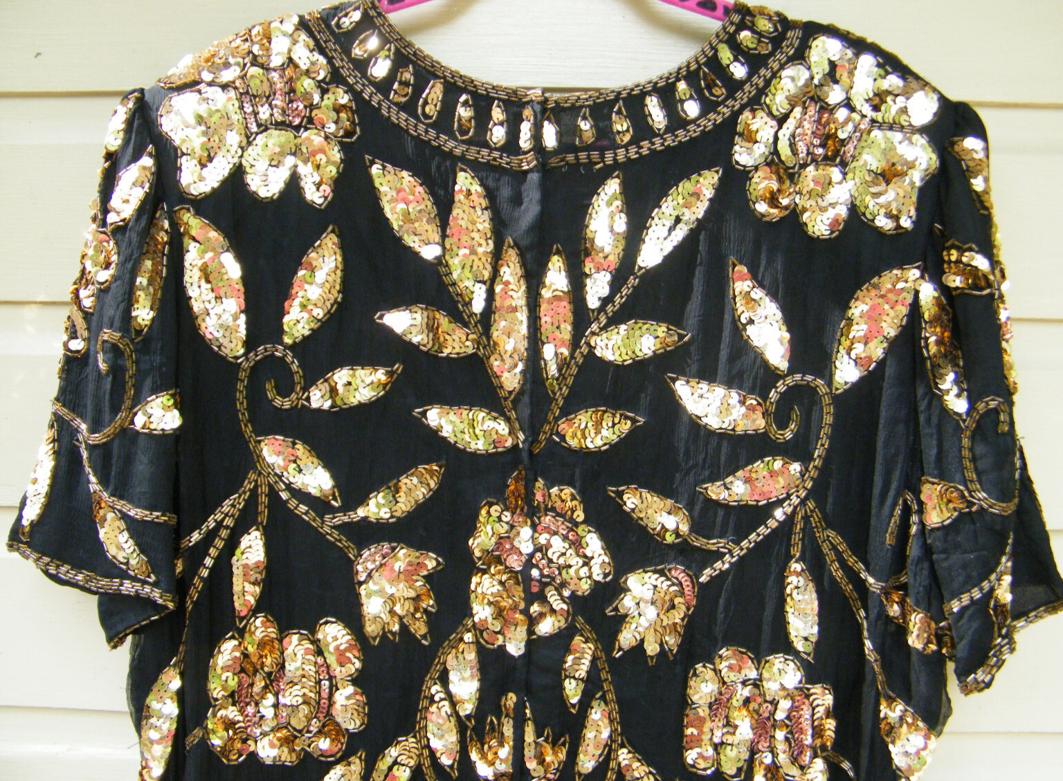 Stenay 100% Silk Black Formal/Evening Blouse w Multi-Color Sequins/Beads Sz 24 W
