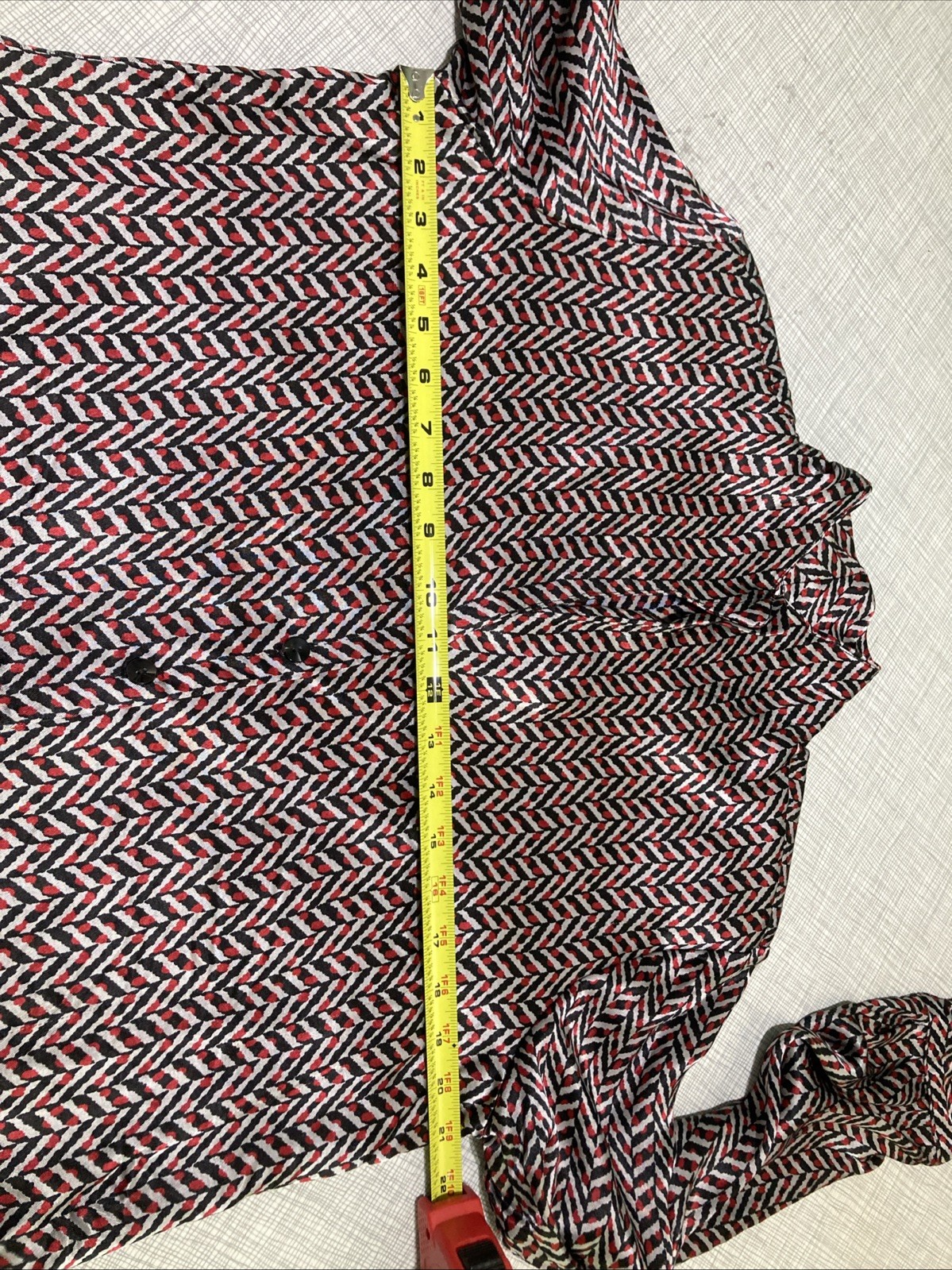 Vtg 80s 90s Gianni Rayon Satin Blouse Geometric Chevron Pads Shawl Collar 14 M