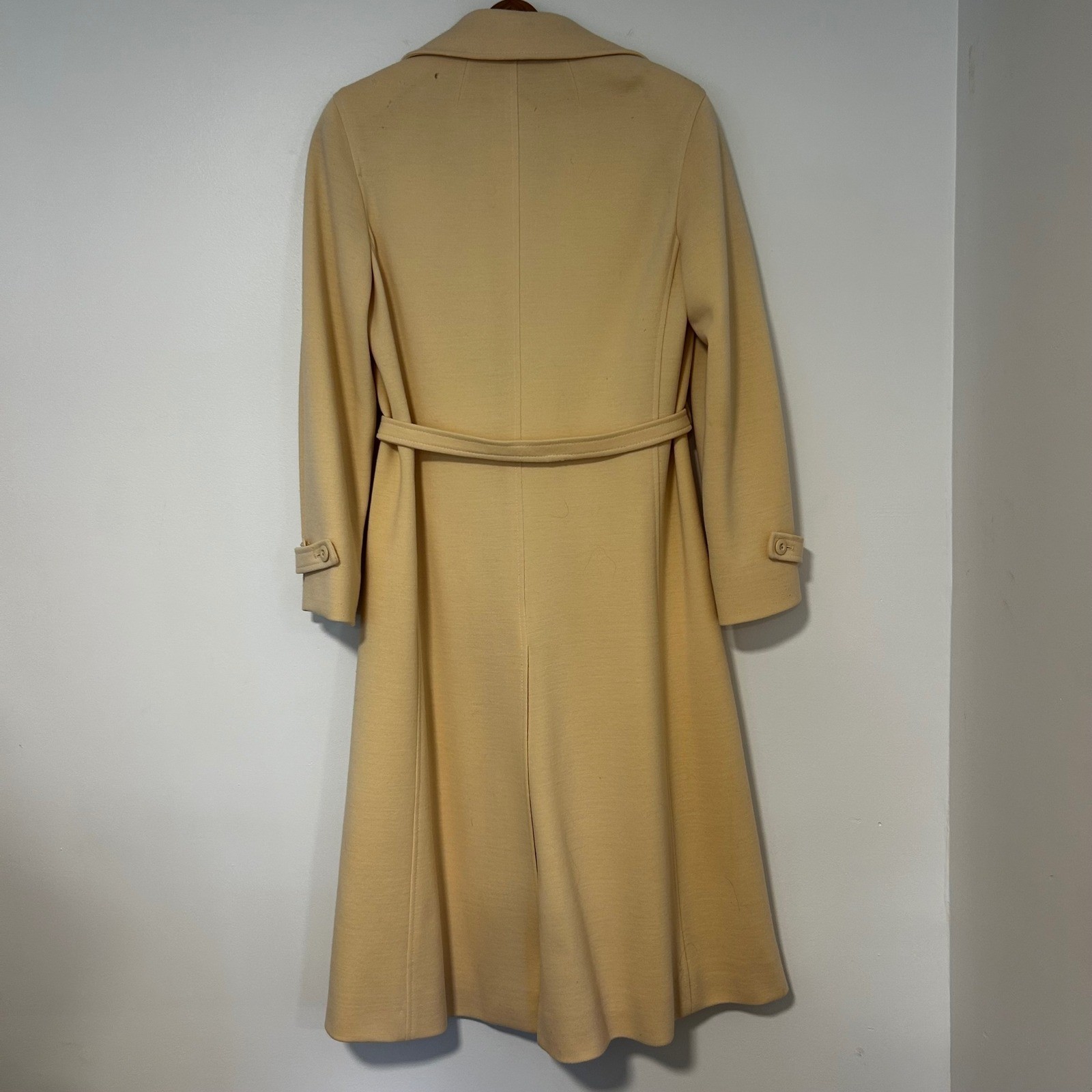 Jaeger London Vintage 100% Wool Trench Coat Cream Made in Great Britain Size 12