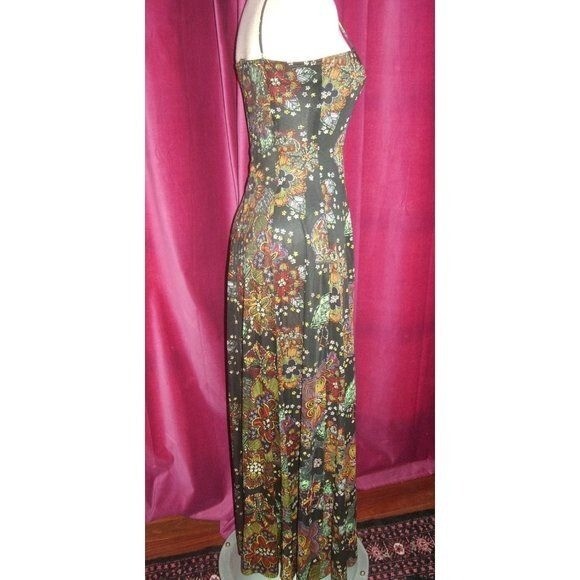 1970′ Vintage Full Length with Jacket Beautiful Black floral Print Dress 2 pc