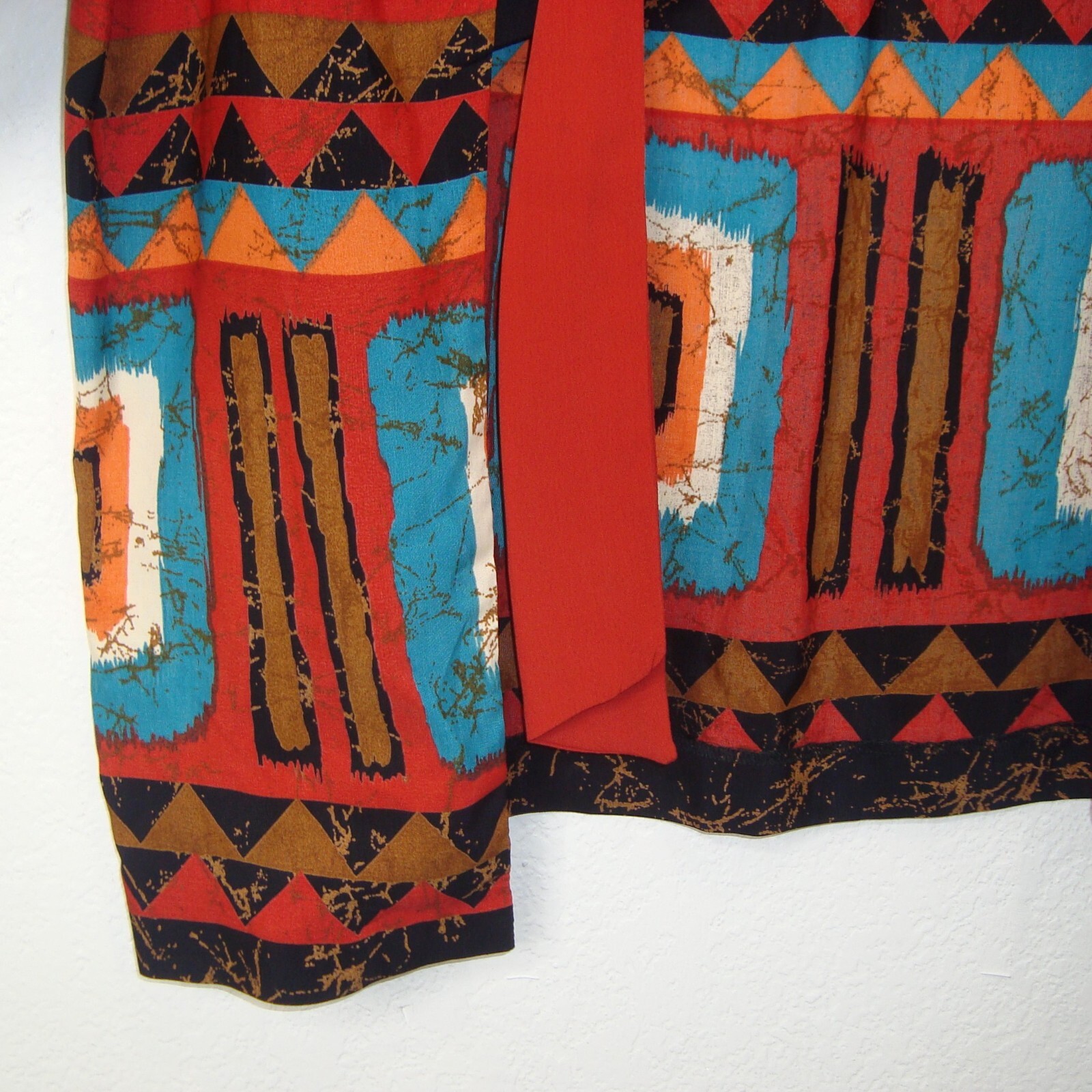 VINTAGE A.K.F. New York Paisley Geo Print Open Jacket Cardigan Kimono Size L