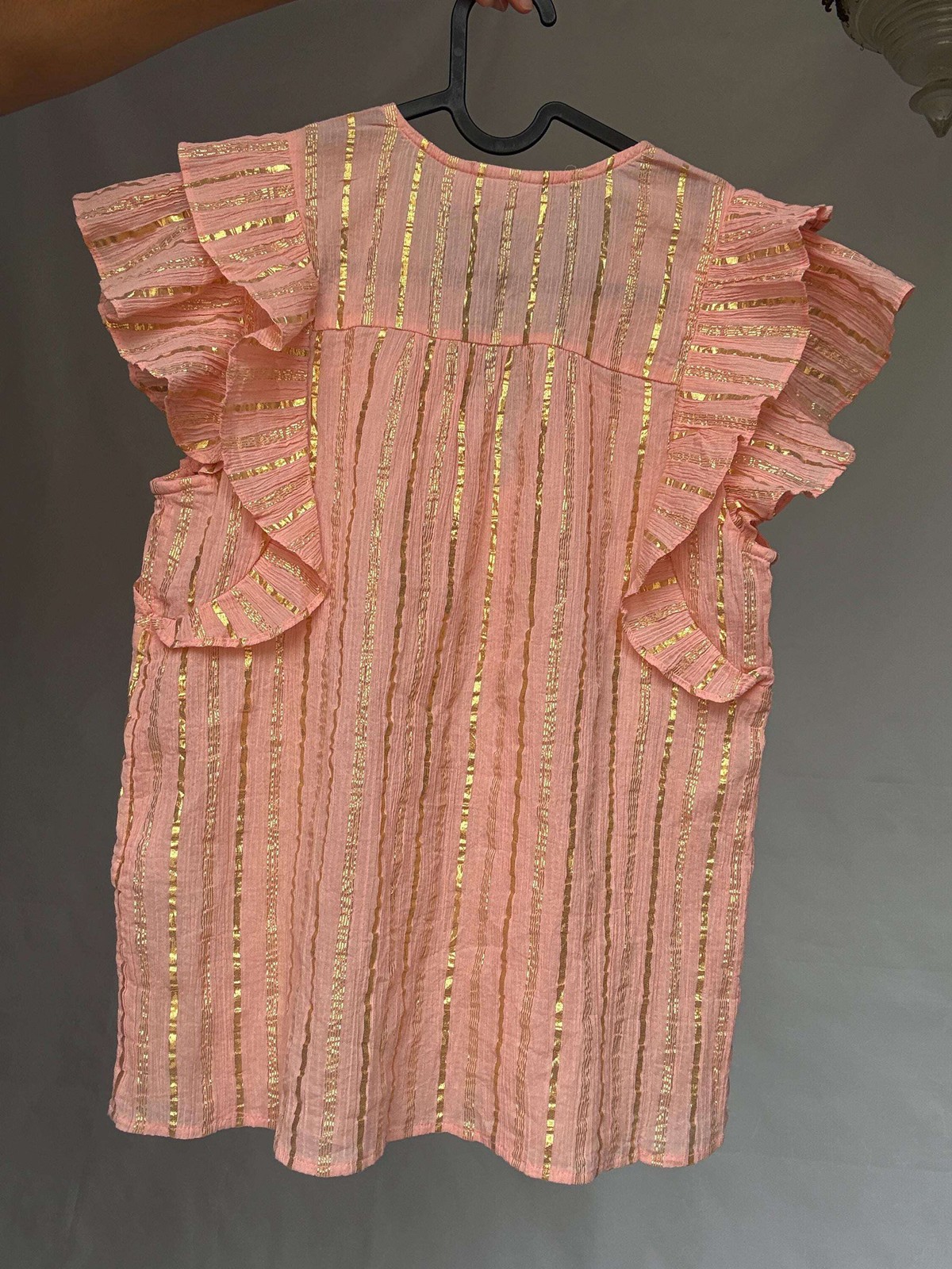 Pink and gold striped cotton top, XS
