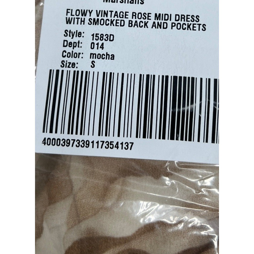 IN FEBRUARY Vintage Look Rose Smocked Back Maxi Dress Size S Mocha Pockets NWT