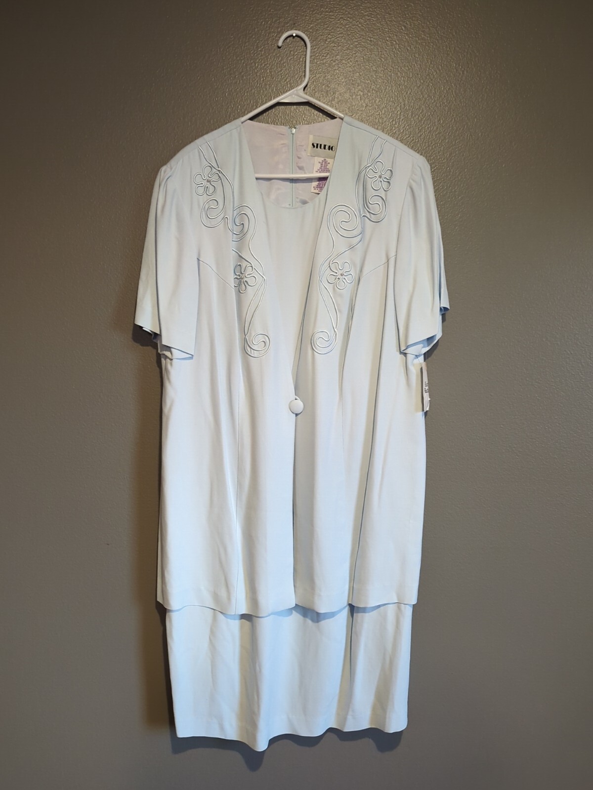 Vintage Studio I Midi One Piece Dress Suit Size 28W Short Sleeve Light Blue NWT