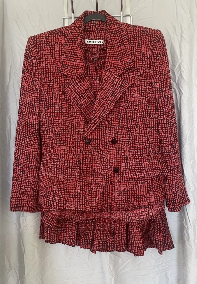 Vintage Nieman Marcus Red And Black 100% Silk 3 Piece Skirt Set Size 4
