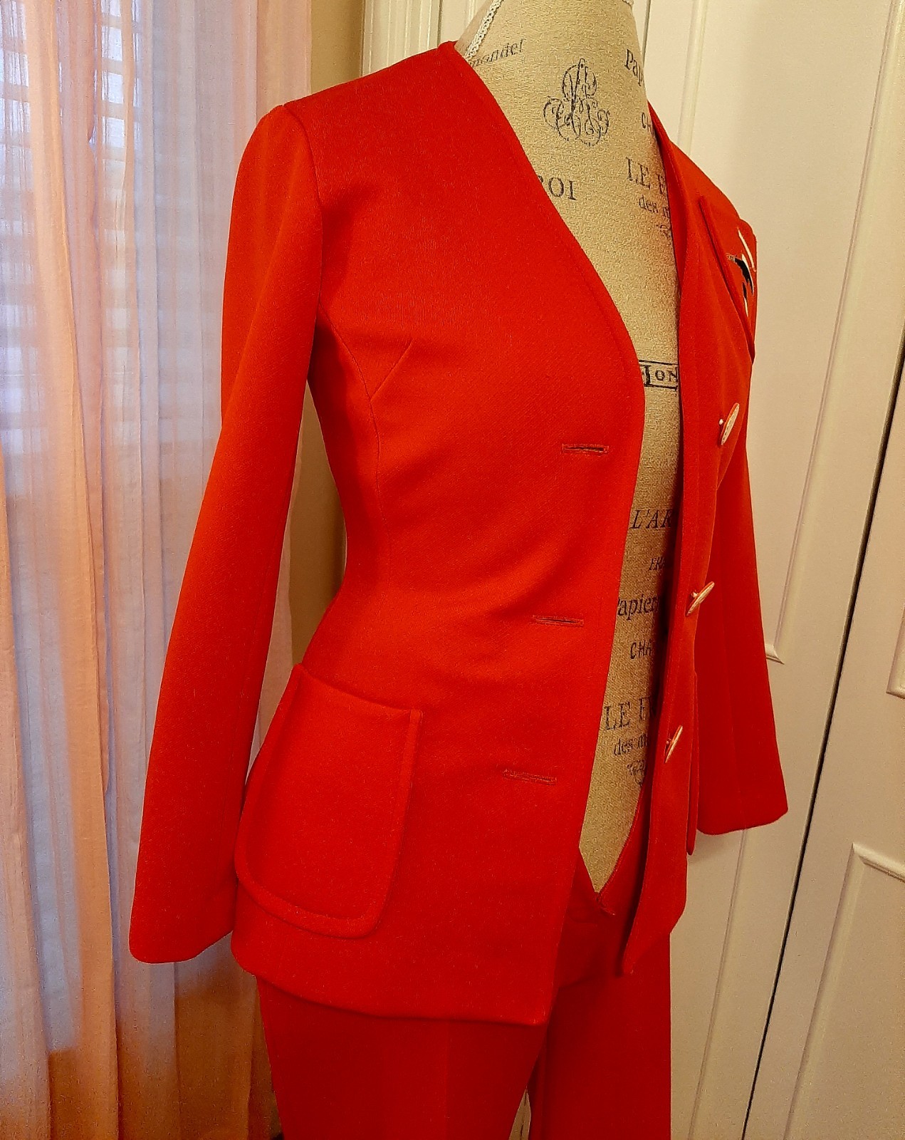 Red Vintage Jacket and Pants Casual Set for Women