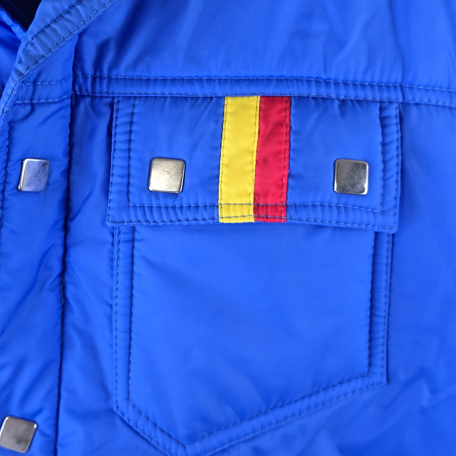 Vintage 80s Snuggler Ski Wear Jacket XL Blue Yellow Red Stripe Retro Colorful