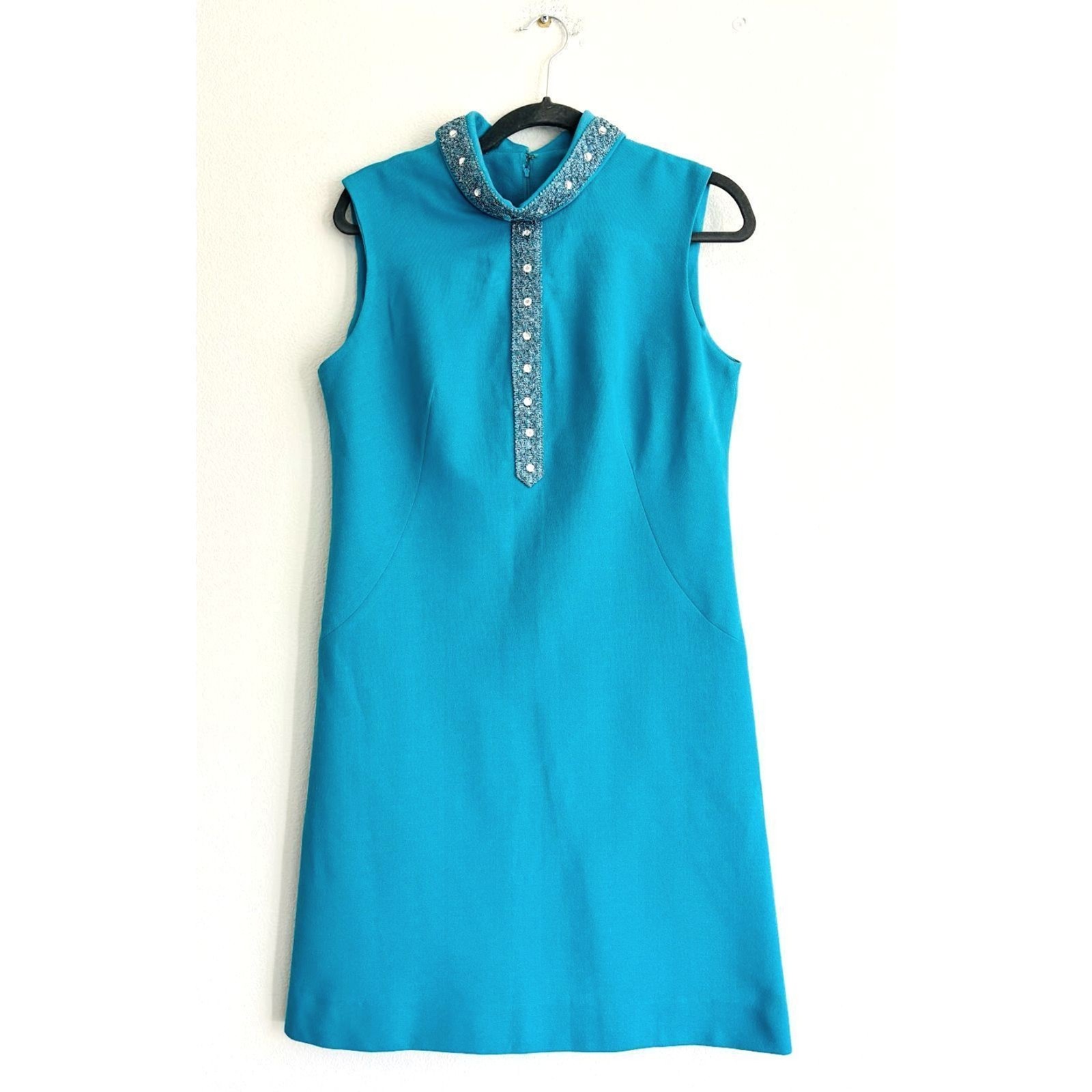 Vintage 60s Sleeveless Cocktail Shift Dress – Classic Turquoise Evening Dress