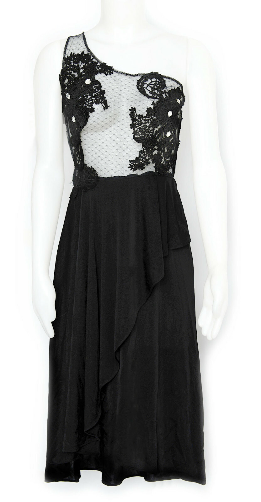 Vintage 1980s Black Club Dress Cocktail Dress Black Lace w Rhinestones NWT Sexy