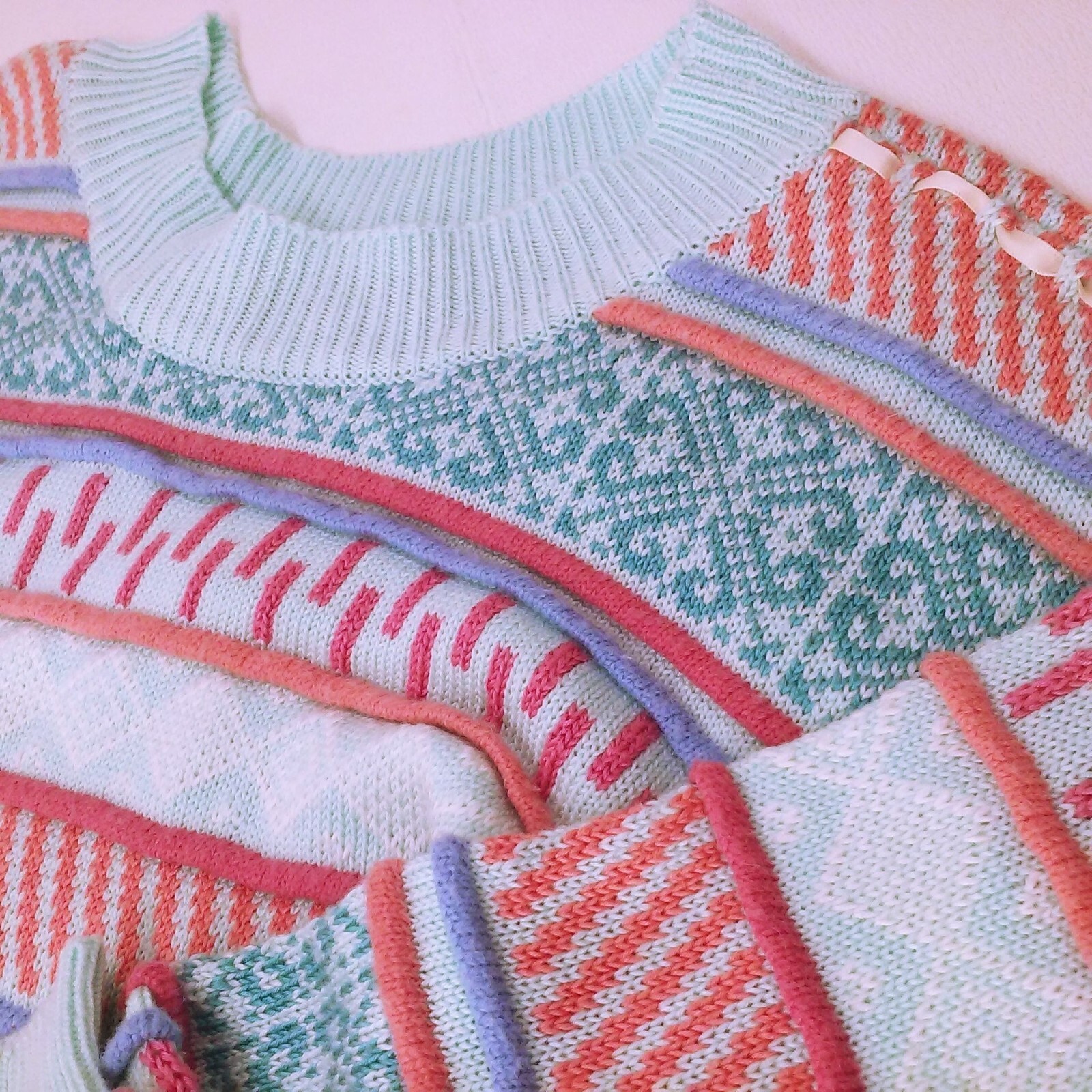 Vintage 80s Knit Sweater Haberdasher Lady-L Geometric 3-D Stripe Fair-Isle Bold