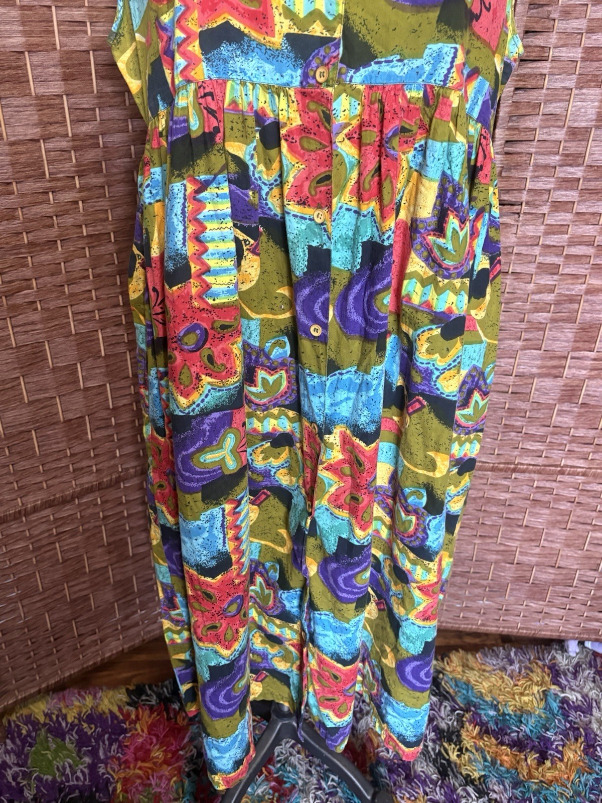 Vintage Sita Bright Floral Psychedelic Oversized Mumu House Dress Kaftan Medium
