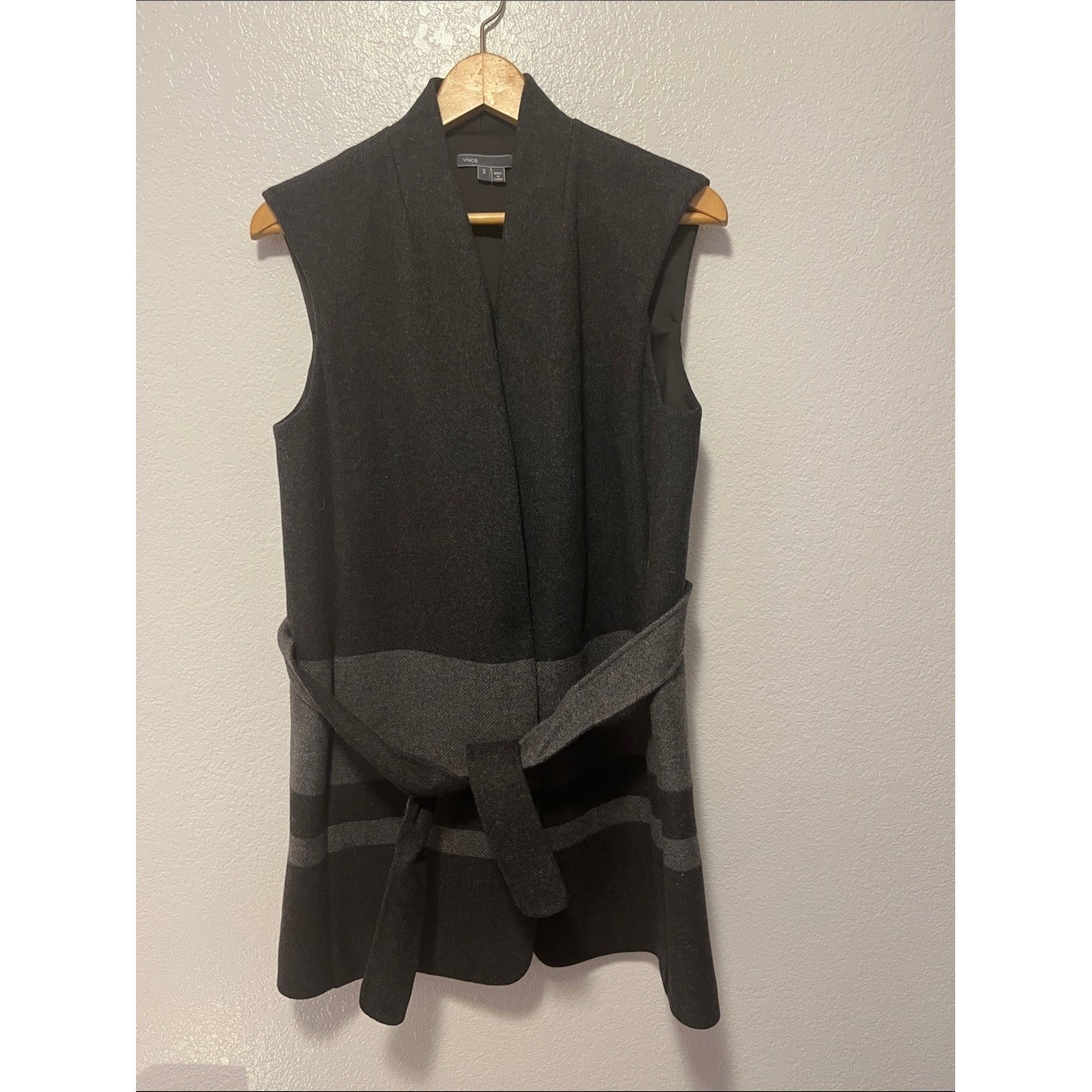 Vince Black & Charcoal Sleeveless Belted Vest Women’s Small Wool Tank Dress