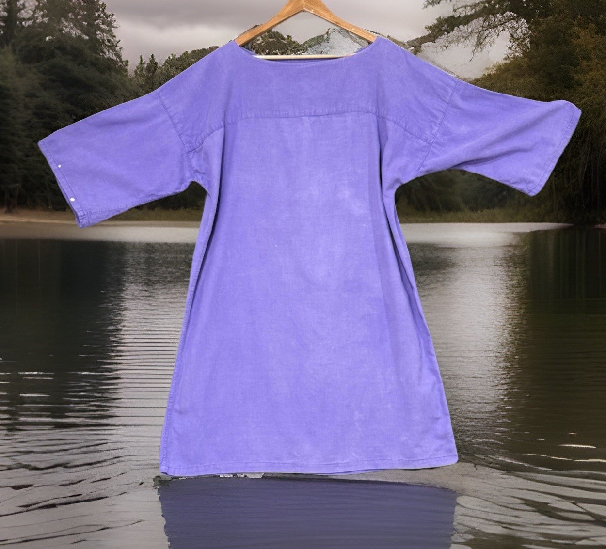 Vintage NEW HERO 100% Native American Cotton USA Purple Midi Tunic Dress, Med