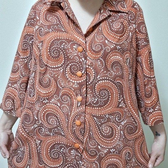 Vintage 60s 70s Kay Whitney Psychedelic Swirl Day Dress Housecoat – L / XL