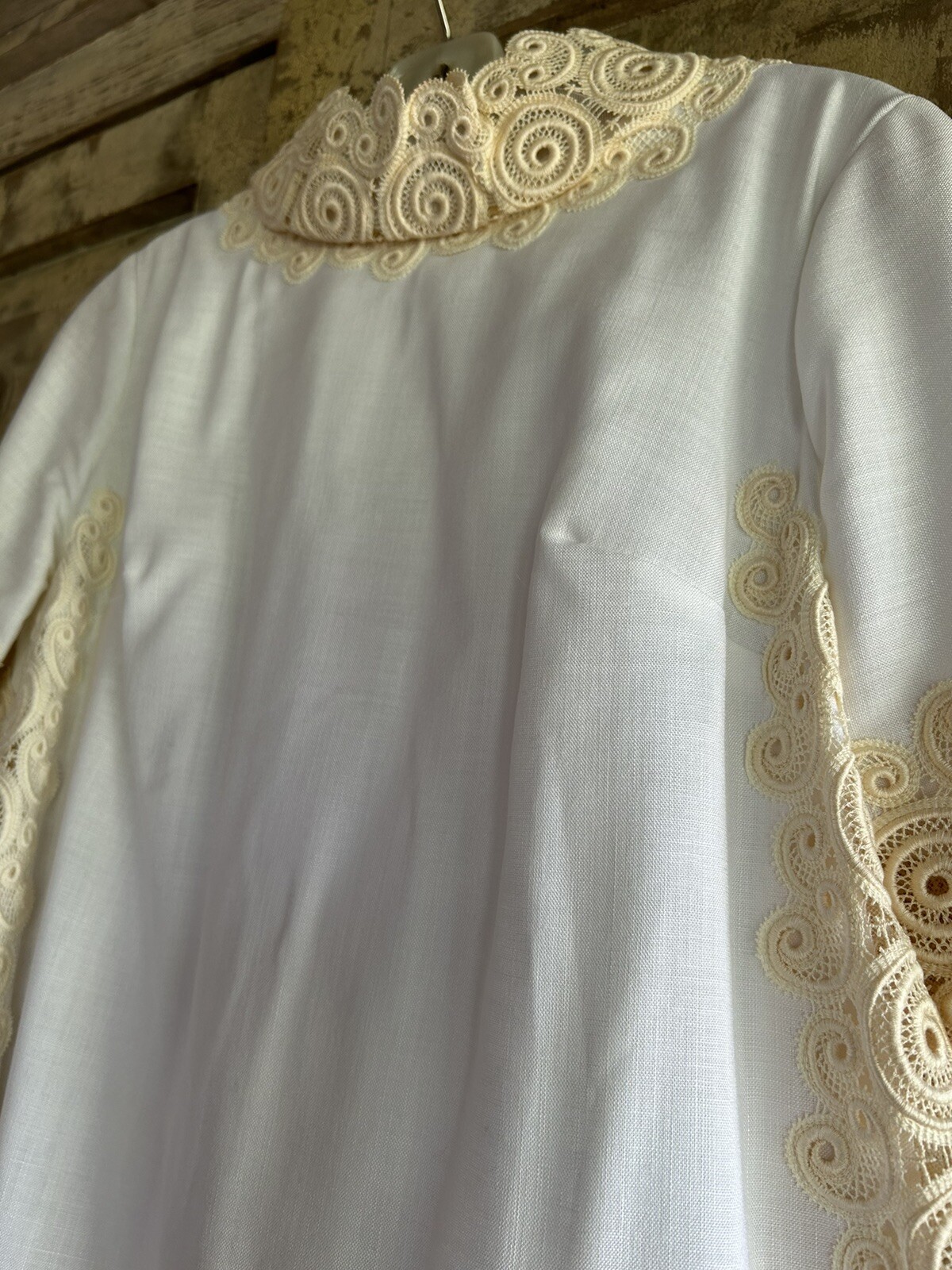 Vtg Edythe Vincent For Alfred Angelo Wedding Dress 1960s White Linen Ivory Lace