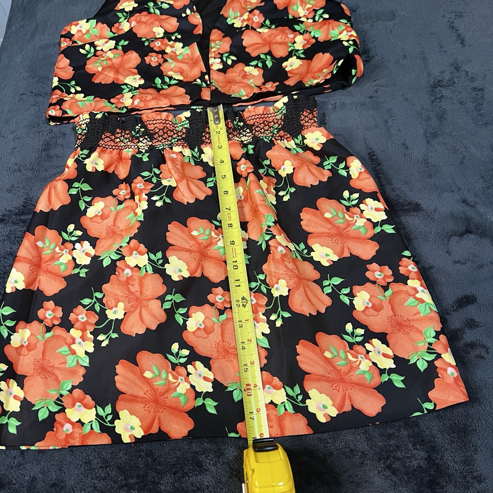 Vtg Wms 2Pc Floral Coral Vest Mini Skirt Retro Preppy Mod Boho Casual Set M/L