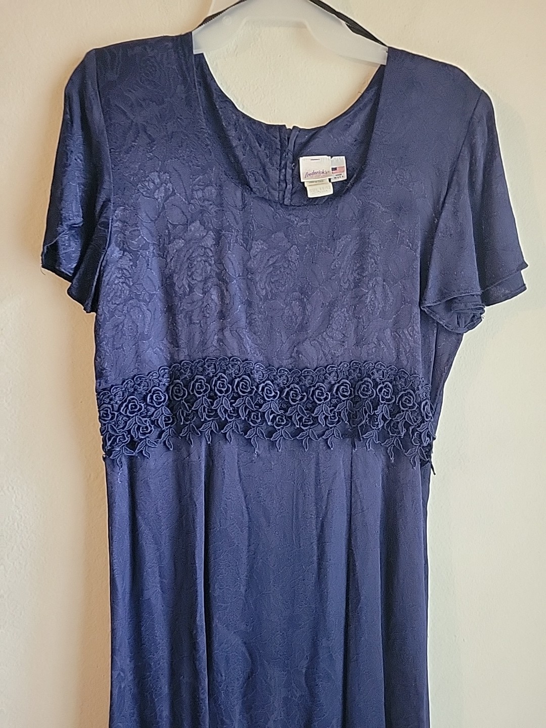 Vtg Frederick Of Hollywood By Jody Cold Rayon Rose Dress 11/12 USA Made Navy Blu