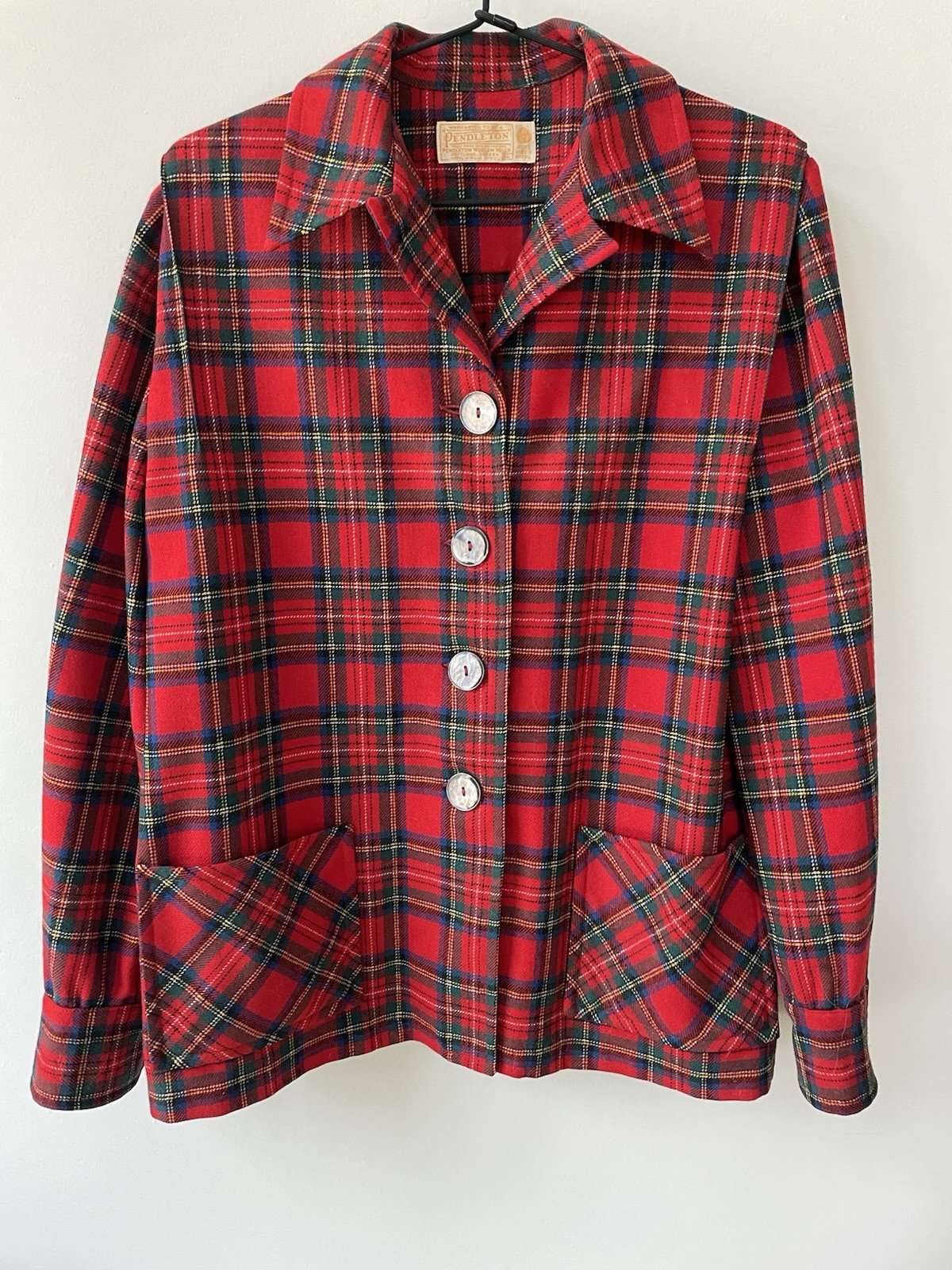 VTG 60s PENDLETON Jacket Shirt Shacket Women L 16 Wool 49er Red Tartan Plaid