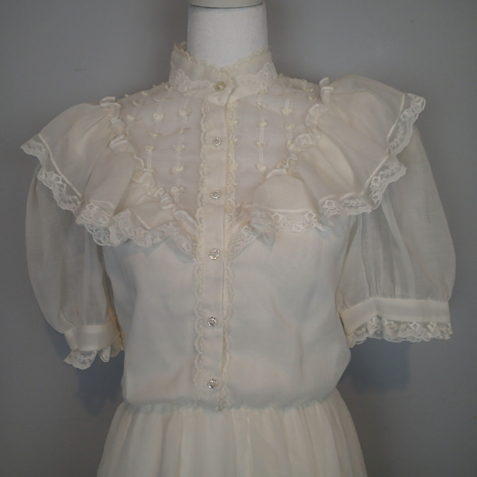 Vintage Candi Jones 70s Prairie Edwardian Style Dress With Sheer Ruffle sz 7