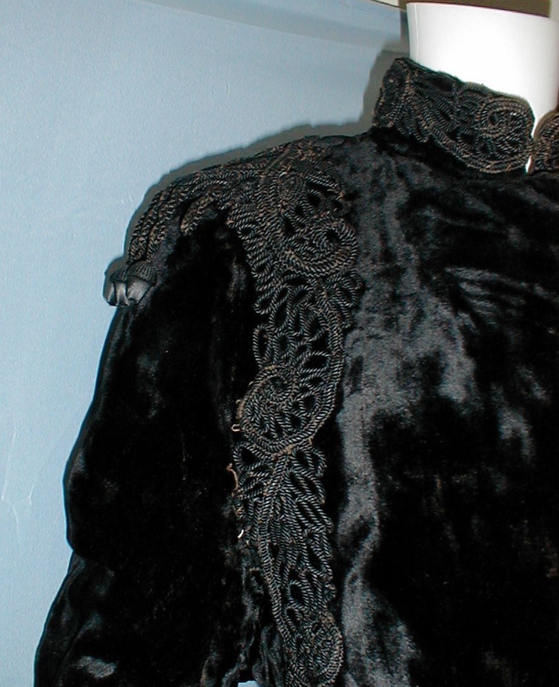 Plush Antique Dress Bustle Cape Victorian 1870 Black Velvet w/ Black Braiding