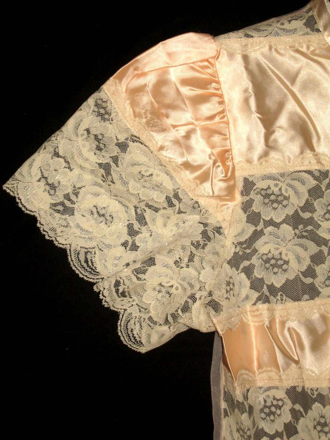 VtG 80s UNDERCOVER WEAR Sheer Chiffon Nylon Chiffon Pink Satin & Lace Robe S USA