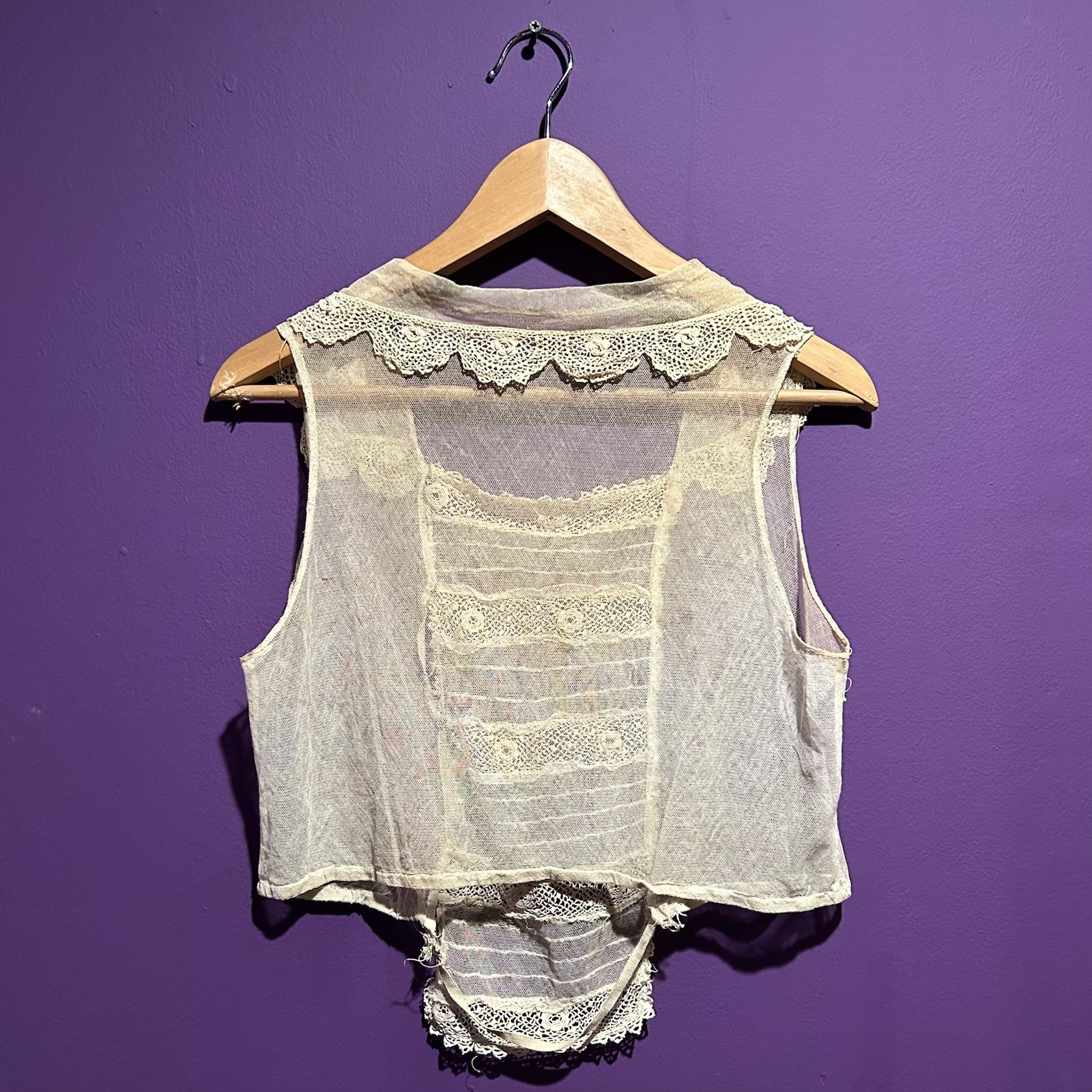 Antique Edwardian 1910 Cotton Net Lace Corset Cover Camisole Lingerie Size S/M