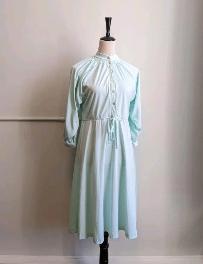 Vintage 70s Prairie Dress Womens Large Mint Green Long Sleeve Cottagecore