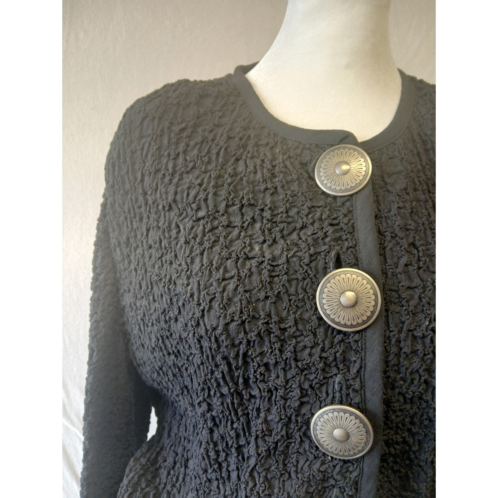 Vtg Double D ranch wear button up sweater padded shoulder small tree textured