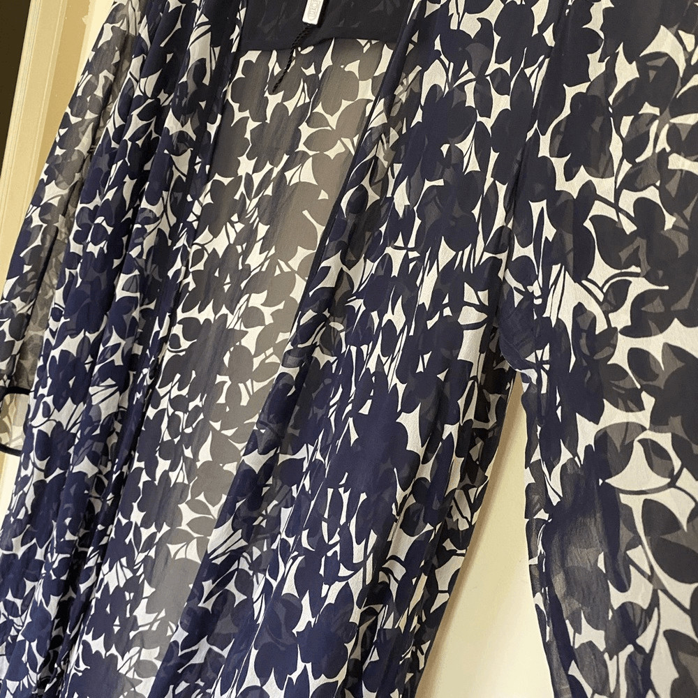 Avedon Italian Floral Sheer 3/4 Sleeve Open Front Dress Sz 46/ 14