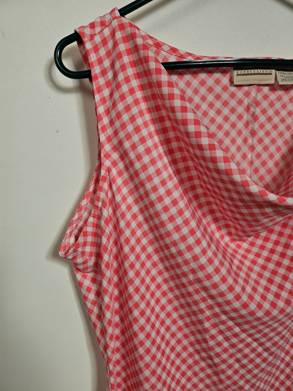 VTG Expressions 1990’s Style Coral Checkered Sleeveless Midi Dress Size XL