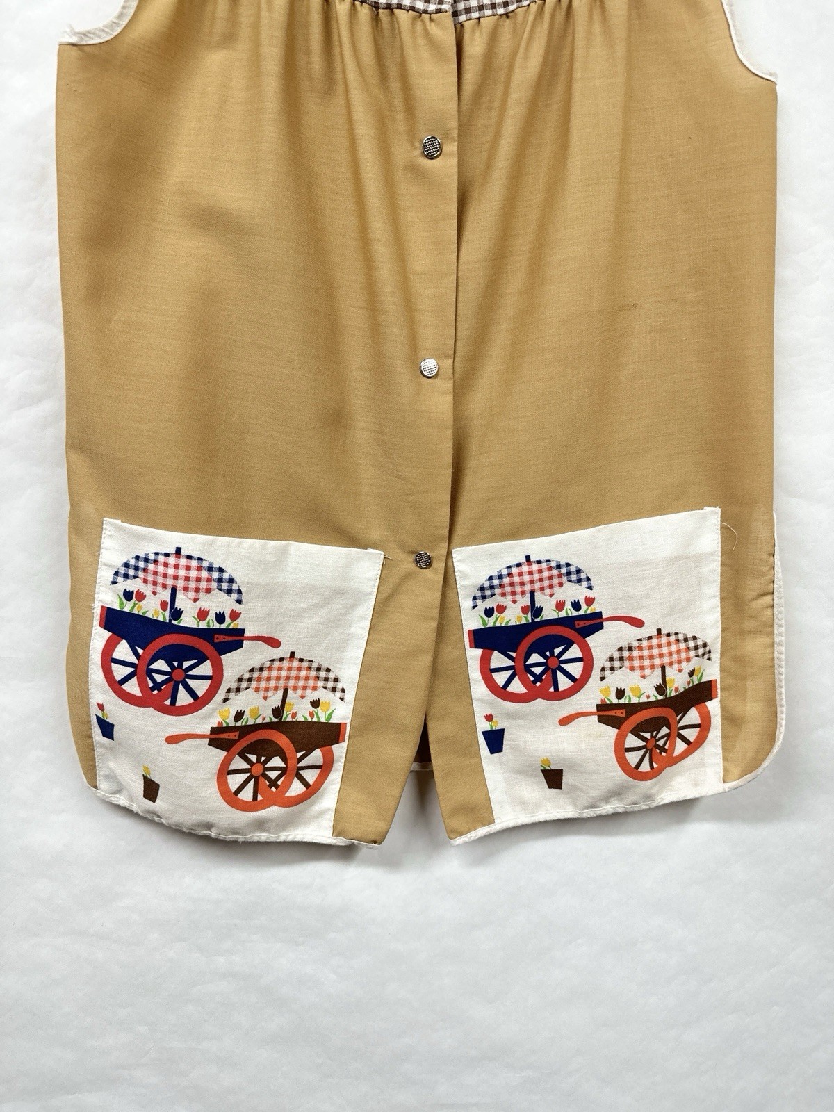 Vintage 70s Tunic Smock Gingham Wagon Artistic Creation Snap Front Small
